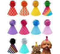 Lot de 10 mini chapeaux de fête d'anniversaire colorés en feutre avec pompon pour animaux en peluche, accessoires de vacances, fournitures de décoration