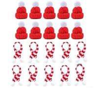 Lot de 10 mini chapeaux tricotés de Noël et 10 écharpes pour loisirs créatifs de vacances, adaptés pour la décoration et les projets à thème saisonnier (rouge)