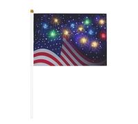 Lot de 10 mini drapeaux à bâton, 14 x 21 cm, drapeau américain feu d'artifice imprimé du 4 juillet, petits fanions agitant pour le sport, bannières d'encouragement avec mât de 30 cm