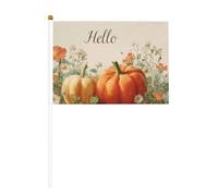 Lot de 10 mini drapeaux à main avec citrouilles d'automne et fleurs sauvages Hello - Mini drapeaux sur bâton pour fête, activités d'équipe, défilés, décoration de vacances