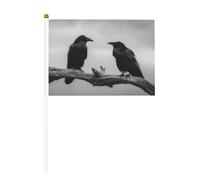 Lot de 10 mini drapeaux à main avec deux corbeaux sur la branche du vieux arbre pour fête, activités d'équipe, défilés, décoration de vacances