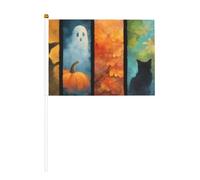 Lot de 10 mini drapeaux à main avec motif de chat noir et citrouille, fantôme, sorcière sur bâton pour fête, activités d'équipe, défilés, décoration de vacances