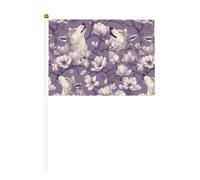 Lot de 10 mini drapeaux à main avec têtes de loup et fleurs de magnolia sur bâton pour fête, activités d'équipe, défilés, décoration de vacances