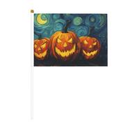 Lot de 10 mini drapeaux à main avec trois citrouilles avec visages sculptés pour fête, activités d'équipe, défilés, décoration de vacances