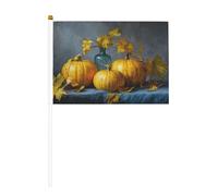 Lot de 10 mini drapeaux à main avec trois citrouilles et feuilles jaunes sur la table pour fête, activités d'équipe, défilés, décoration de vacances