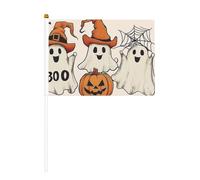 Lot de 10 mini drapeaux à main avec trois fantômes mignons sur bâton pour fête, activités d'équipe, défilés, décoration de vacances
