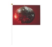 Lot de 10 mini drapeaux à main rouges en forme de boule disco argentée sur bâton pour fête, activités d'équipe, défilés, décoration de vacances