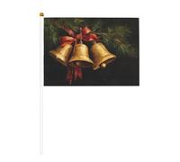 Lot de 10 mini drapeaux à main vintage avec trois cloches dorées sur bâton pour fête, activités d'équipe, défilés, décoration de vacances