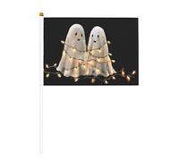 Lot de 10 mini drapeaux blancs enveloppés de fantômes mignons enveloppés dans une guirlande lumineuse blanche, mini drapeaux sur bâton pour fête, activités d'équipe, défilés, décoration de vacances