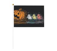 Lot de 10 mini drapeaux d'Halloween citrouilles avec trois fantômes de dessin animé, mini drapeaux sur bâton pour fête, activités d'équipe, défilés, décoration de vacances