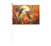 Lot de 10 mini drapeaux en verre teinté avec deux colibris et fleurs sur bâton pour fête, activités d'équipe, défilés, décoration de vacances