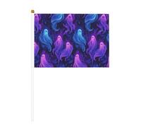 Lot de 10 mini drapeaux fluorescents mignons fantômes violets et bleus sur bâton pour fête, activités d'équipe, défilés, décoration de vacances