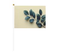 Lot de 10 mini drapeaux minimalistes à main avec feuilles vert foncé simples et botaniques sur bâton pour fête, activités d'équipe, défilés, décoration de vacances