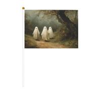 Lot de 10 mini drapeaux vintage avec trois fantômes dans les bois, mini drapeaux sur bâton pour fête, activités d'équipe, défilés, décoration de vacances