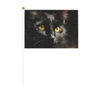 Lot de 10 mini drapeaux vintage en forme de chat noir avec yeux jaunes sur bâton pour fête, activités d'équipe, défilés, décoration de vacances