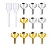 Lot de 10 mini entonnoirs en métal avec 2 petites pipettes pour bouteilles miniatures, huiles essentielles, baumes à lèvres, fabrication d'épices et liquides