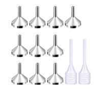 Lot de 10 mini entonnoirs en métal avec 2 petites pipettes pour bouteilles miniatures, huiles essentielles, baumes à lèvres, fabrication d'épices et liquides