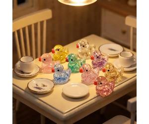 Lot de 10 mini figurines de canard en résine pailletée 2,2 cm | Dix canards en résine transparente brillante de 2,2 cm avec de fines paillettes remplissent de petits pots et scènes