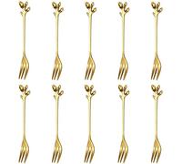 Lot de 10 mini fourchettes en acier inoxydable pour apéritif, fourchettes à cocktail créatives en forme de feuille d'or, fourchettes à dessert, petites fourchettes à fruits, fourchettes à huîtres