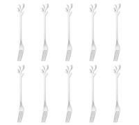 Lot de 10 mini fourchettes en acier inoxydable pour apéritif, fourchettes à cocktail créatives en forme de feuille d'argent, fourchettes à dessert, petites fourchettes à fruits, fourchettes à huîtres