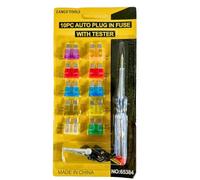 Lot de 10 mini fusibles plats pour voiture, avec lampe de test, testeur de fusible pour voiture, moto, camion - Kit de fusibles de rechange de 3 A à 30 A avec testeur - Kit de fusibles pour