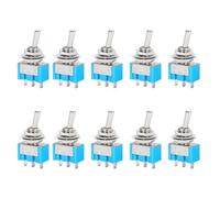 Lot de 10 Mini Interrupteur à Bascule MTS-102 Bleu 3 Broches 2 Positions ON-ON SPDT, Commutateur Levier 125V-250V 2A-5A pour Tableau de Bord Voiture Bateau et Bricolage Électronique Domestique