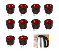 Lot de 10 mini interrupteurs à bascule ronds - 2 broches - Rouge - Petit interrupteur marche/arrêt - 6 A - 250 V - Pour voiture, camping-car, moto et appareils ménagers