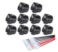 Lot de 10 mini interrupteurs à bascule ronds marche/arrêt, 2 broches SPST, avec fils, for voiture, camping-car, bateau