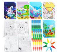 Lot de 10 Mini Livres de Coloriage pour Enfants et 10 Crayons de Cire Empilables, Livre de Coloriage pour Enfants 3-8, Livre Activite Enfant, Petit Cadeaux Invités, Pochettes Surprises, Anniversaires