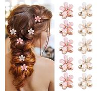 Lot de 10 Mini Mini Pinces à Cheveux en Diamant, Mini Pince à Cheveux en Forme de Fleur, Griffe en Métal Accessoires pour Cheveux Femme Fille Anniversaires Fêtes Mariage(Blanc+Rose)