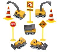 Lot de 10 mini pelleteuses, décoration de gâteau, pelleteuse, voiture jouet, pour anniversaire, véhicules de chantier, panneaux de signalisation pour enfants, chantier, jouet décoratif de gâteau