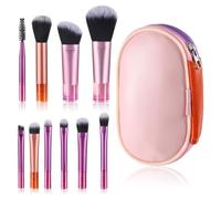 Lot de 10 mini pinceaux de maquillage de voyage avec pochette, pinceaux de maquillage professionnels de petite taille pour fard à paupières, rouge à lèvres, fond de teint, pinceaux pour femmes et
