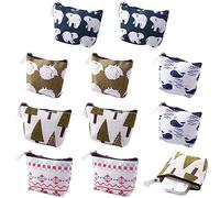 Lot de 10 Mini Porte-Monnaie en Toile en Coton et Lin, Pochette de Rangement pour Rouge à Lèvres, Motifs Hérisson, Style Ethnique, Ours Polaire, Petite Forêt, Baleine - Pratiques et Lavables