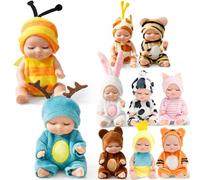 Lot de 10 mini poupées Reborn - 11 cm - Réalistes - Avec vêtements d'animaux - Figurine mignonne - Cadeau pour fille - Panier de Pâques - Pour la Saint-Valentin, un anniversaire de 3 ans et plus