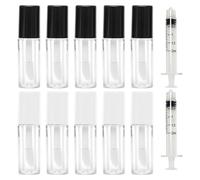 Lot de 10 mini tubes de gloss à lèvres vides en plastique pour baume à lèvres brillant à lèvres avec pinceau et seringue pour la fabrication de rouge à lèvres (1,2 ml), Noir+Blanc