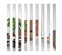 Lot de 10 miroirs en plastique - Longue bande - Carreaux en acrylique - Autocollants muraux adhésifs pour décoration de maison, salon, chambre à coucher (argenté)