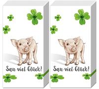 Lot de 10 mouchoirs Sau viel Glück | Cochon | Trèfle | Examen | Nouvel An