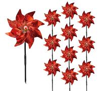 Lot de 10 moulins à vent orange de 24 cm pour extérieur, cour, jardin, pelouse, répulsif à oiseaux, roues colorées réfléchissantes pour automne, automne, Halloween, Thanksgiving