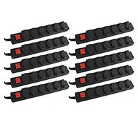 Lot de 10 multiprises extérieures Stagecaptain OPSS-6 BK, 230 V/16 A, IP44, protégées contre corps étrangers et eau, idéales jardin et bricolage, avec interrupteur et caches.