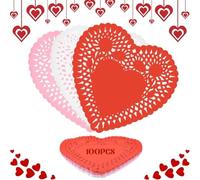 Lot de 10 napperons en papier en forme de cœur 15,2 cm pour décoration de table de mariage, fête et travaux manuels - Blanc, rose, rouge (pâte de bois)