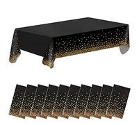 Lot de 10 nappes noires et dorées pour tables rectangulaires,137.2x274.3 cm,nappes jetables en plastique de qualité supérieure à pois dorés pour décorations de fête, Noël, anniversaire de mariage