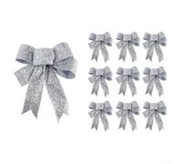 Lot de 10 nœuds de Noël en tissu pour décorations de sapin et de couronne, conçus pour les événements saisonniers et les vacances (argenté)
