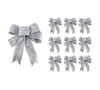 Lot de 10 nœuds en tissu pour décorations de Noël brillantes, adaptés pour les couronnes, les arbres et diverses configurations de vacances et d'événements (argent)