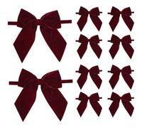 Lot de 10 nœuds en velours pour sapin de Noël | Décorations pré-nouées pour couronnes de vacances, guirlandes, centres de table, en tissu doux, 5 x 5 cm (rouge vin)