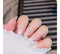 Lot de 10 ongles à porter en amande moyenne - Coloré - Motif cœur doux - Décoration d'ongles brillante pour femmes et filles (M113-XS)
