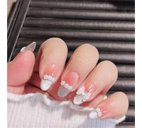 Lot de 10 ongles à porter en forme d'amande moyenne faits à la main pour décoration d'ongles, blush dégradé pour femmes et filles (19941-L)