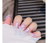 Lot de 10 ongles à porter en forme de cercueil moyen faits à la main - Papillon violet - Décoration d'ongles élégante en patchwork pour femmes et filles (M125-L)