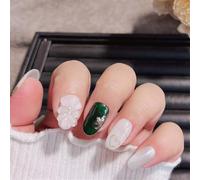 Lot de 10 ongles courts faits à la main en amande élégante pour nail art, décoration d'ongles, œil de chat vert, pour femmes et filles (241131-XS)