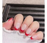 Lot de 10 ongles courts faits à la main minimalistes pour nail art - Rouge classique - Manciure française pour femmes et filles (19843-XS)