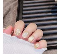 Lot de 10 ongles courts ronds faits à la main - Œil de chat jaune brillant - Décoration d'ongles élégante pour femmes et filles (M105-L)